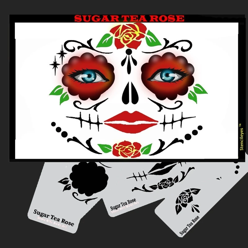 SUGAR SKULL TEA ROSE Stencil Eyes - SOBA - (8 YRS And UP) 1 SUGAR SKULL TEA ROSE Stencil Eyes - SOBA - (8 YRS And UP)