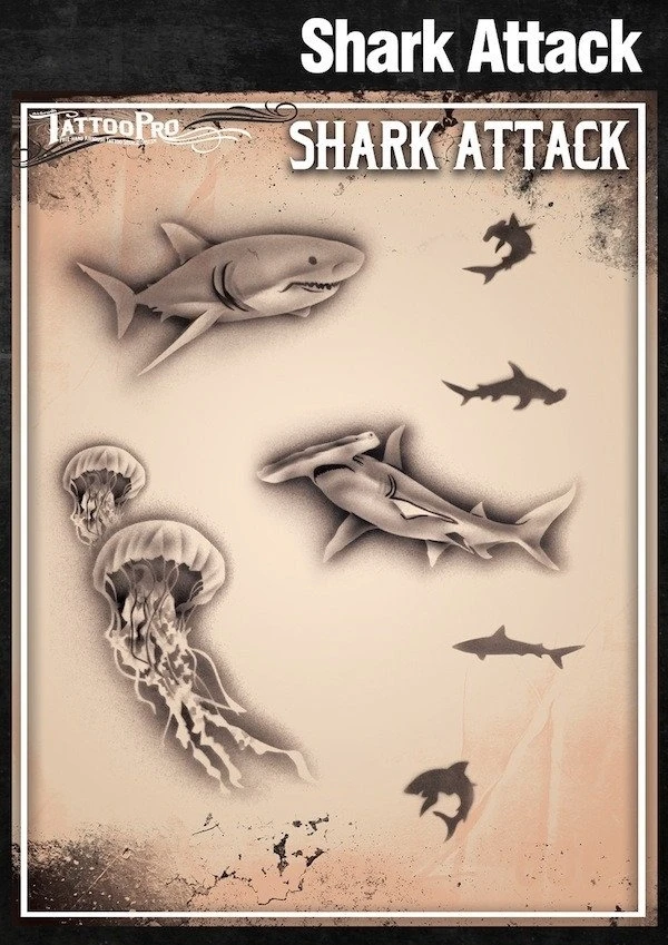 Tattoo Pro Stencil - Shark Attack (ATPS-135) 2 Tattoo Pro Stencil - Shark Attack (ATPS-135) - Image 2