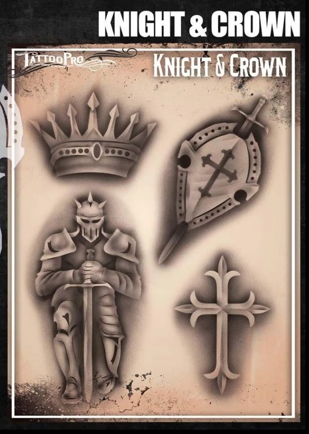 Tattoo Pro Stencil - Knight & Crown (ATPS166) 2 Tattoo Pro Stencil - Knight & Crown (ATPS166) - Image 2