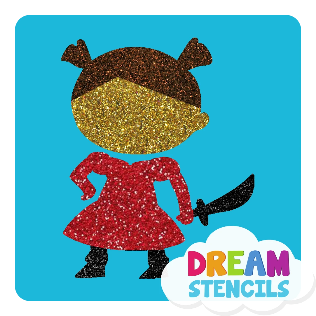 Pirate Girl Glitter Tattoo Stencil - HP-143 (5pc Pack) 1 Pirate Girl Glitter Tattoo Stencil - HP-143 (5pc Pack)