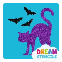 Scared Cat With Bats Glitter Tattoo Stencil - HP-195 (5pc Pack)