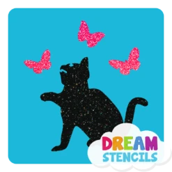 Sitting Cat With Butterflies Glitter Tattoo Stencil - HP-199 (5pc Pack)