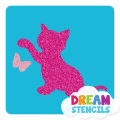 Playful Kitten With Butterfly Glitter Tattoo Stencil - HP-200 (5pc Pack)