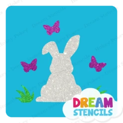 Easter Bunny With Butterflies Glitter Tattoo Stencil - HP-235 (5pc Pack)